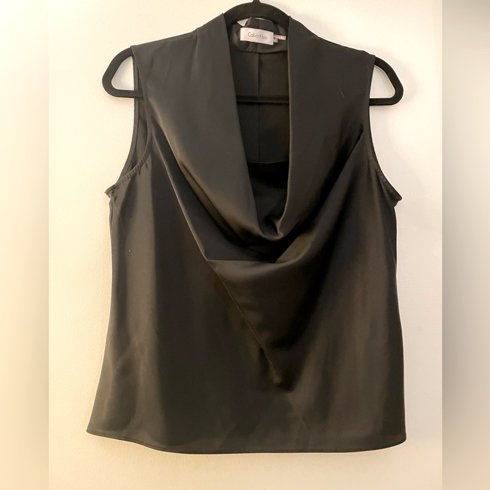 Calvin Klein Black Satin sleeveless cowl neck blouse ! Perfect condition Size M